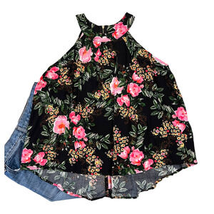 NWT Altar'd State Black & Pink Floral Rayon Boho Tank - SIZE SMALL